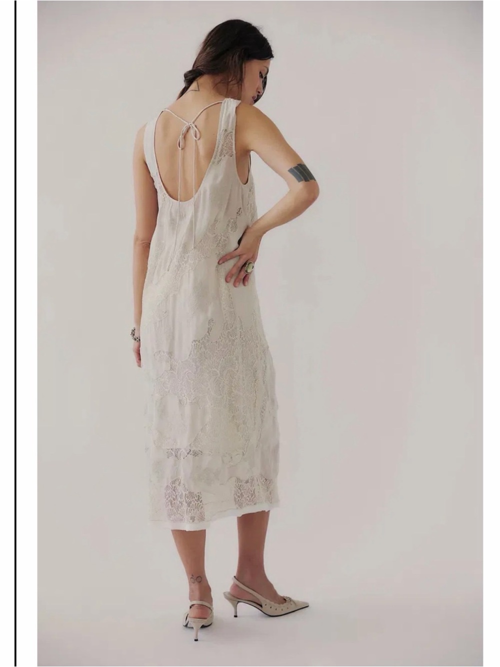 Free People Cream Lace-Panel Sleeveless Midi Dress - Picture 2 of 4